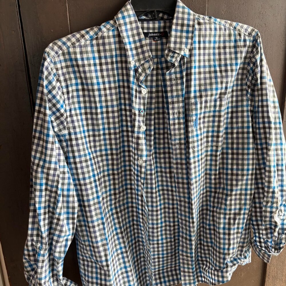GRAY AND BLUE CHECKED BUTTON DOWN SHIRT JONNIE SIZE M